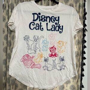Women’s Large Authentic Disney Parks Cat Lady crew neck graphic tee white EUC
